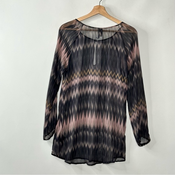 Guess by Marciano 100% Silk Chiffon Long Sleeve Mulitcolo Pullover Tunic - Picture 2 of 9